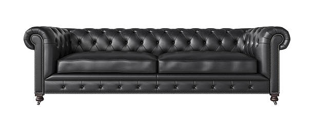 istock Luxurious black leather chesterfield sofa isolated on white background 2227503083