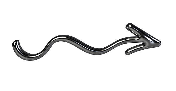 istock Single wavy 3d arrow moving to the right. Chrome finish makes it perfect for flexibility, motion, or dynamic concepts. 2227503771