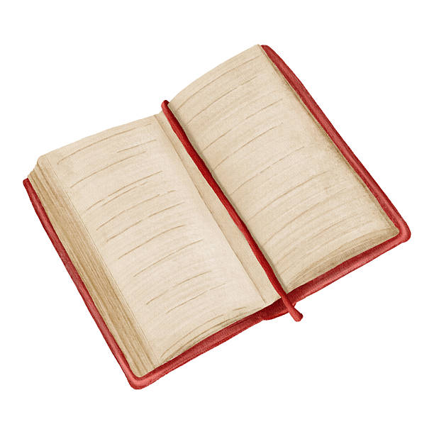 istock An open book in a red cover lies flat, revealing blank pages. Hand-painted in a delicate watercolor manner, perfect fit 2227504342