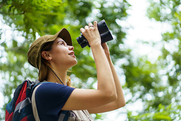 istock Woman using binoculars to observe birds in wild nature. Birdwatching activity. 2227505807