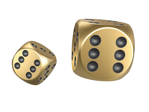 istock Two golden dice showing five and six on white background 2227509162