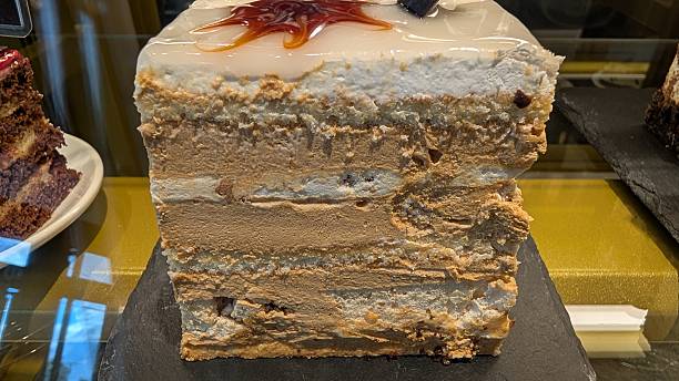 Indulge in this delicious layered cake that features a creamy filling and delightful toppings,