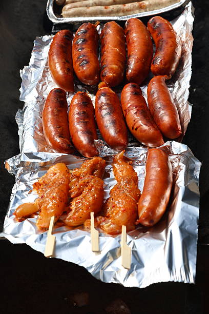Grilled Chicken and Sausages on Foil