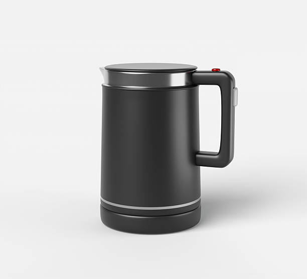 istock Kitchen electric kettle 3d render icon. Fast boiling water heater for coffee or tea. Modern home appliance, black silver teapot speed boil with handle and button isolated on white bg 2227515146