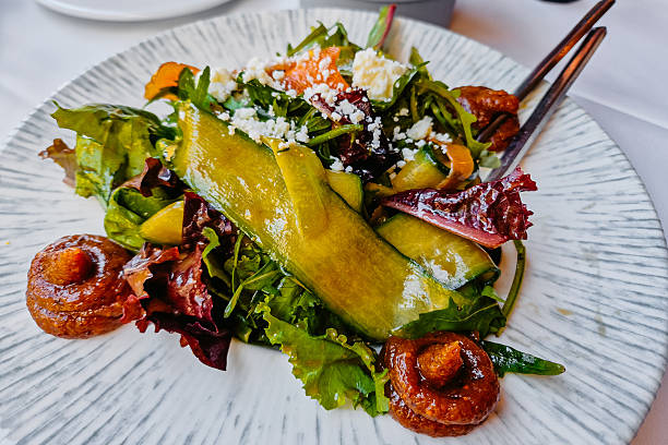 Vegetable salad on the table in a restaurant in Greece.