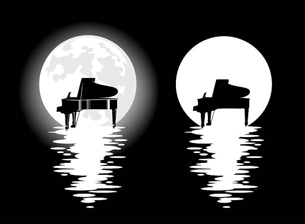 istock vector silhouette design of grand piano in water against full moon at night 2227519319