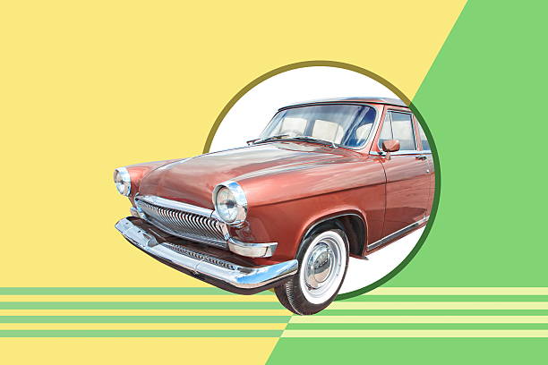 istock bronze retro car on yellow green background 2227520465