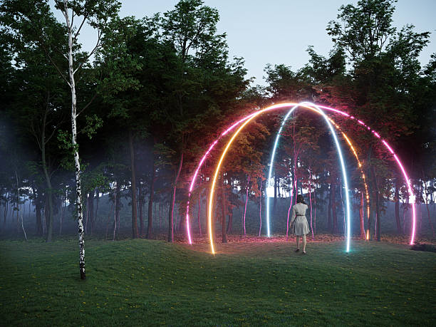 istock Futuristic neon portal in forest 2227527488