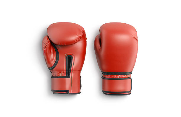 istock Blank red boxing gloves mockup lying, front and back, isolated 2227529814