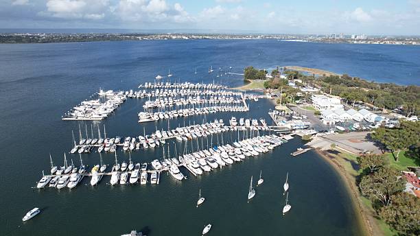 Perth, Australia – June 3, 2025: Aerial View of The Elizabeth Quay of Perth CBD with the famous landmarks