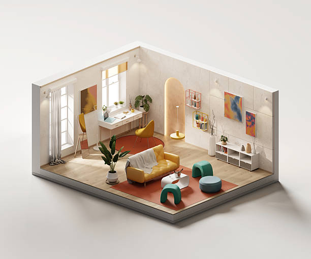 istock Isometric view living room cozy style open inside interior architecture 3d rendering 2227535250