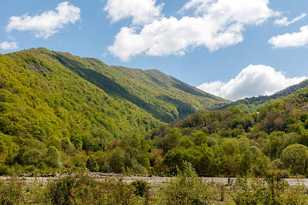 istock A mountain range with a clear blue sky and a few clouds 2227542785
