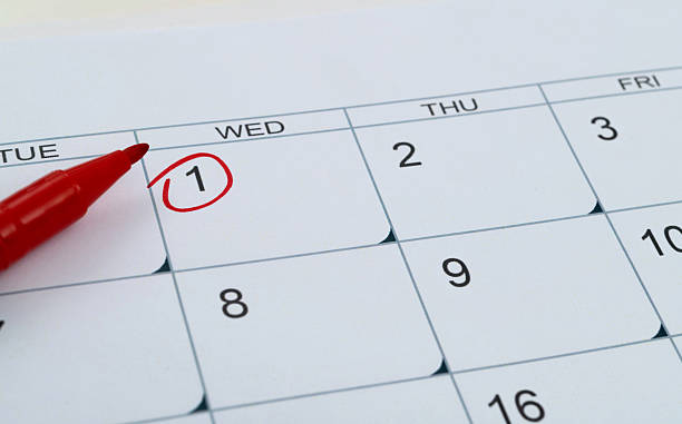 istock Red mark on the calendar at number 1 2227542826