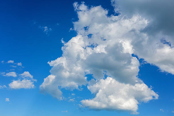 Fluffy white clouds scattered across a bright blue sky, creating a serene atmosphere, ideal for backgrounds or nature-themed projects with copy space.