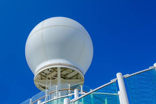 White radar, navigation and communication equipment dome on a cruise ship.