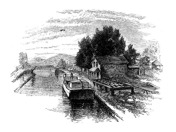 Antique magazine image: Water ways of New York, Scow-yard
