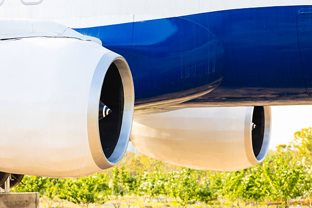 Spinning Airplane Turbine Detail. Squared. Motion Blured Blades of the Airplane Turbine.