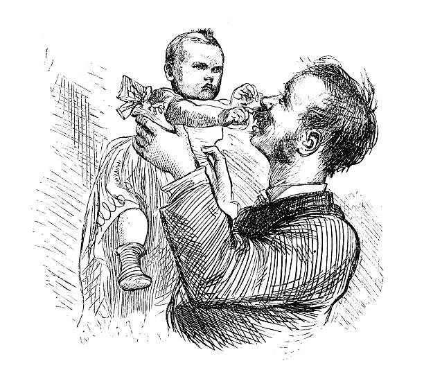 Antique magazine image: Dad and baby