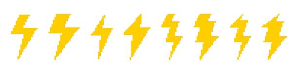 istock Lightning bolt pixel icons set. Thunderbolt, flash, electric power, energy symbol. Pixel art. 2227559023