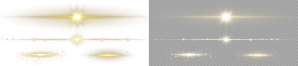 kuvapankkikuvitukset aiheesta collection of golden horizontal lines with glow and sparkle. light dividers with realistic shine, isolated on transparent background for banners, video effects and graphics. - rinnakkaiset keltaiset viivat