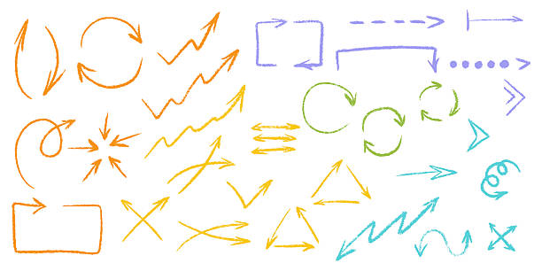 istock Grunge chalk textured thin arrows set. Pointer brush stroke school symbol. Pencil charcoal freehand direction. Scribble curve, wavy, round sketch arrow. Doodle hand drawn isolated vector illustration. 2227574903