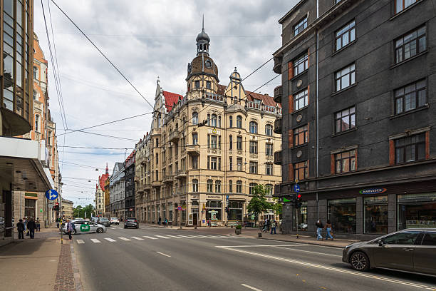 Riga, Latvia - May 31, 2025: Intersection of Brivibas and Gertrudes streets