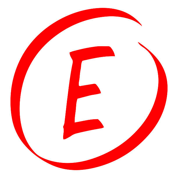 istock Exam score red marker symbol, grade result - E, test result grade letter in circle, handwritten student evaluation sign 2227593482