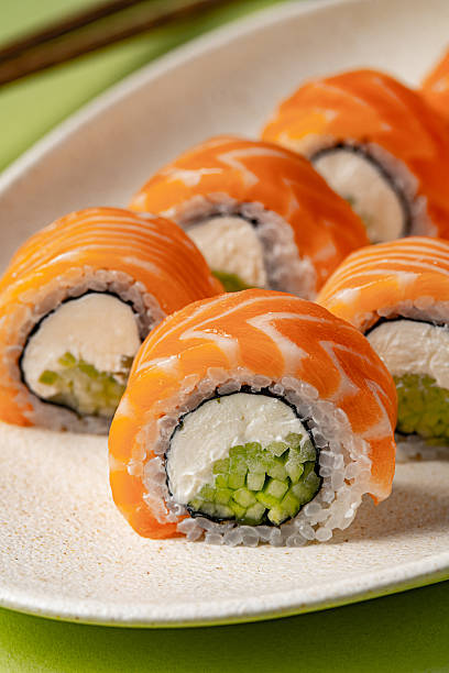 Salmon Maki Rolls with Cream Cheese and Cucumber