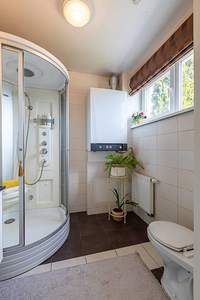 istock Modern Homee Bathroom Interior Featuring Shower Stall and Stylish Decor Accents 2227601173