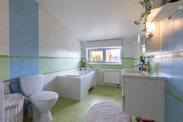 istock Bright Modern Home Bathroom with Stylish Tiles and Spacious Design 2227601225