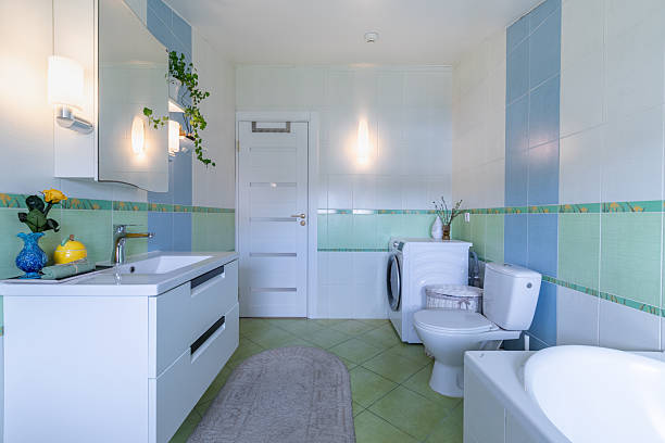 istock Bright Modern Home Bathroom with Stylish Tiles and Spacious Design 2227601324