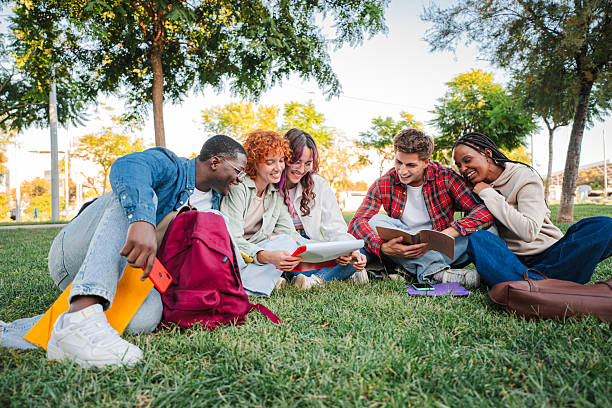 istock Cheerful group of diverse students engaged in lively discussion while studying together outdoors 2227602131