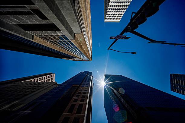 View of Buildings along B street in Downtown San Diego on a sunny day