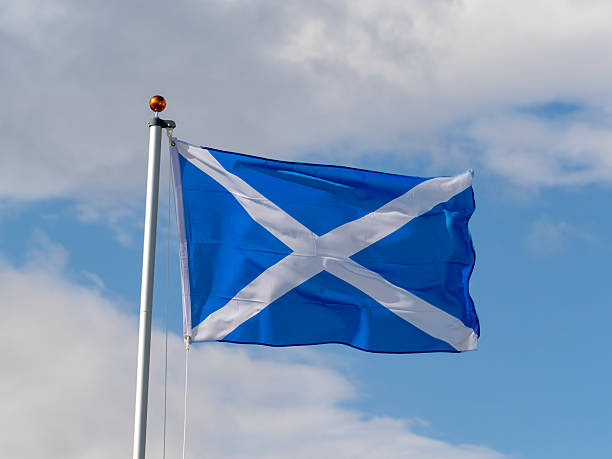 istock Scottish Saltire flag (St. Andrew's Cross) blowing in the wind 2227613344