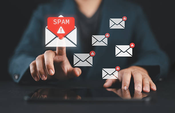 istock Cyber security awareness. Suspect emails alert. Email inbox with spam virus message caution sign for notification on internet threat security. Harmful, junk mail and Trash, Spam email pop up warning. 2227614373