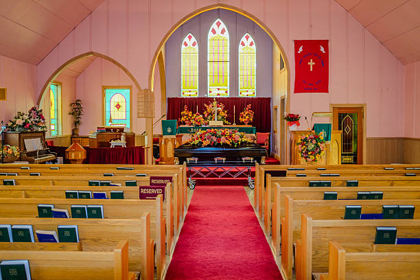 Close up of St.James Anglican Church and St. John's Lutheran Church in Mahone Bay