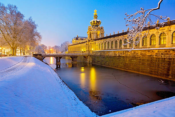 Panoramic view of Zwinger Castle in winter, Dresden, Germany