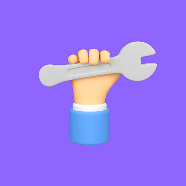 Hand with wrench tool isolated 3d render icon illustration