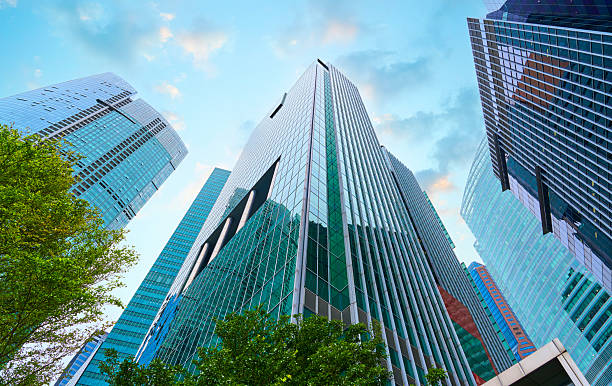 istock Modern glass skyscrapers reach for the blue sky 2227634370