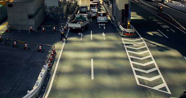 Top view of a road junction on a street in Tokyo