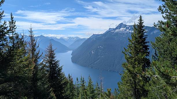 istock Beautiful calm lake surrounded by mountain range under majestic clouds 2227639490