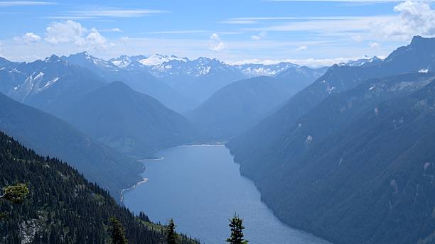 istock Beautiful calm lake surrounded by mountain range under majestic clouds 2227639514
