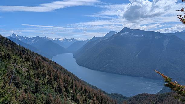 istock Beautiful calm lake surrounded by mountain range under majestic clouds 2227639533