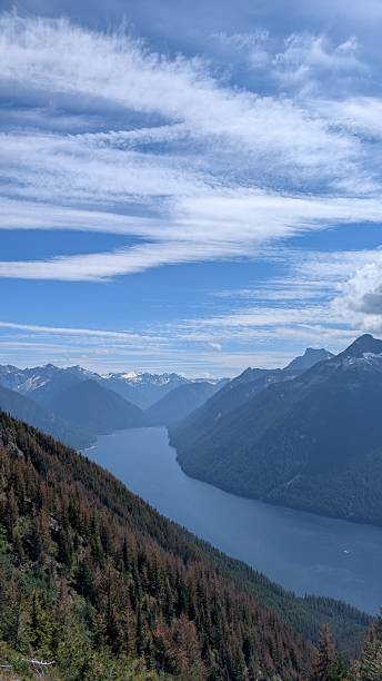 istock Beautiful calm lake surrounded by mountain range under majestic clouds 2227639537
