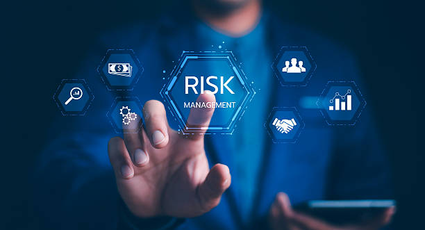 istock Risk Management: Navigating future business challenges with strategic solutions. Businessman with a digital risk assessment, financial protection, data analysis, for business continuity and security. 2227640961