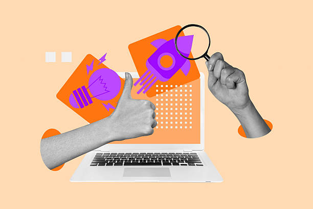 istock Composite trendy magazine photo collage of hands hold pencil laptop programming light bulb blackout rocket launch startup 2227645945