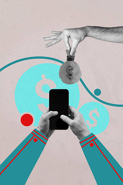 istock Pop template collage of object having hand use smartphone money sack isolated on grey background with coin symbol 2227645992