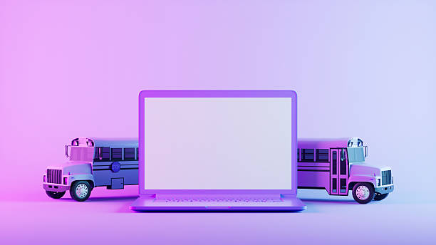 Back to School Concept with Blank Screen Laptop. Digitally generated image. 3d render.