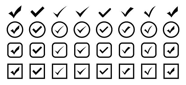 ilustraciones, imágenes clip art, dibujos animados e iconos de stock de iconos de marca de verificación . iconos vectoriales de marca de verificación. ilustración vectorial. icono aprobado. - símbolo de visto bueno