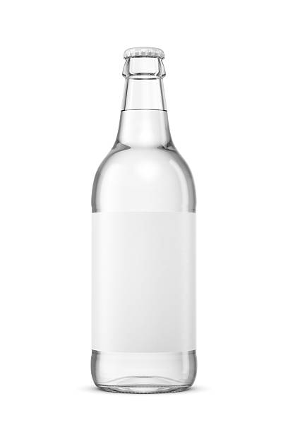 500ml long neck clear glass bottle with pure water isolated on white background. 3D rendering illustration.